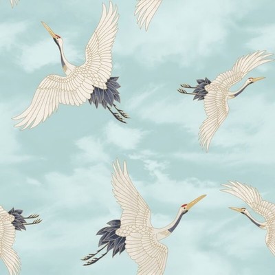 Catherine Lansfield Cranes Duck Egg Metallic Tapete 206512