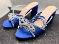 DELICACY Blue & Rhinestones Wraparound Ankle Straps Heels/Dress Pumps Size 8 1/2