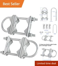 2 Pack of V-Jaw Antenna Mast Clamps with U-Bolts - Heavy Duty Outdoor Mounting