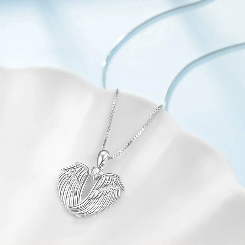 Collana Con Ciondolo a Forma Di Ali Di Angelo Custode, in Argento Sterling, Con - Immagine 3 di 4