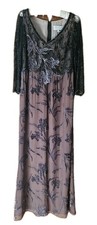 BADGLEY MISCHKA Black Lace Velvet  Mesh Floral Sequin Beaded Lined Maxi Gown 8