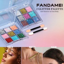 2 PCS Face Glitter Gel 18 Grids Body Hair Makeup Kids Women Halloween Rave