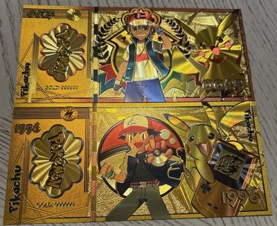 TWO 24k Gold Foil Plated Pokemon Pikachu 2X Banknote (Get Both)