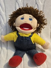 Marvel Education Hand Puppet Boy Yarn Hair Blue Eyes Denim Overalls 12" Plush