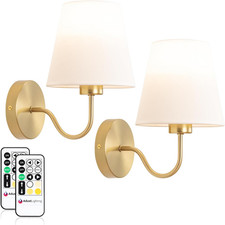 Antique Brass Battery Operated Wall Sconce Set with Remote Dimmable LED