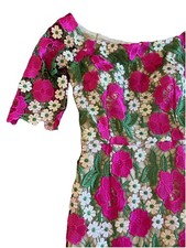 186 XScape Floral Midi Crochet 3/4 Sleeve Dress 6 Maximalist Off Shoulder 6 $225