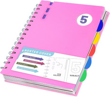 5 Subject Notebook Wide Ruled Spiral Notebook 5x7, A5 Small Notebook with Remoab