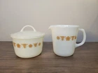 Vintage Gold Butterfly Pattern PYREX Creamer and Sugar Bowl with Lid