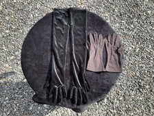 Set Of 2 Ladies Gloves; Black Velvet Opera Length; Black Stretch Knit