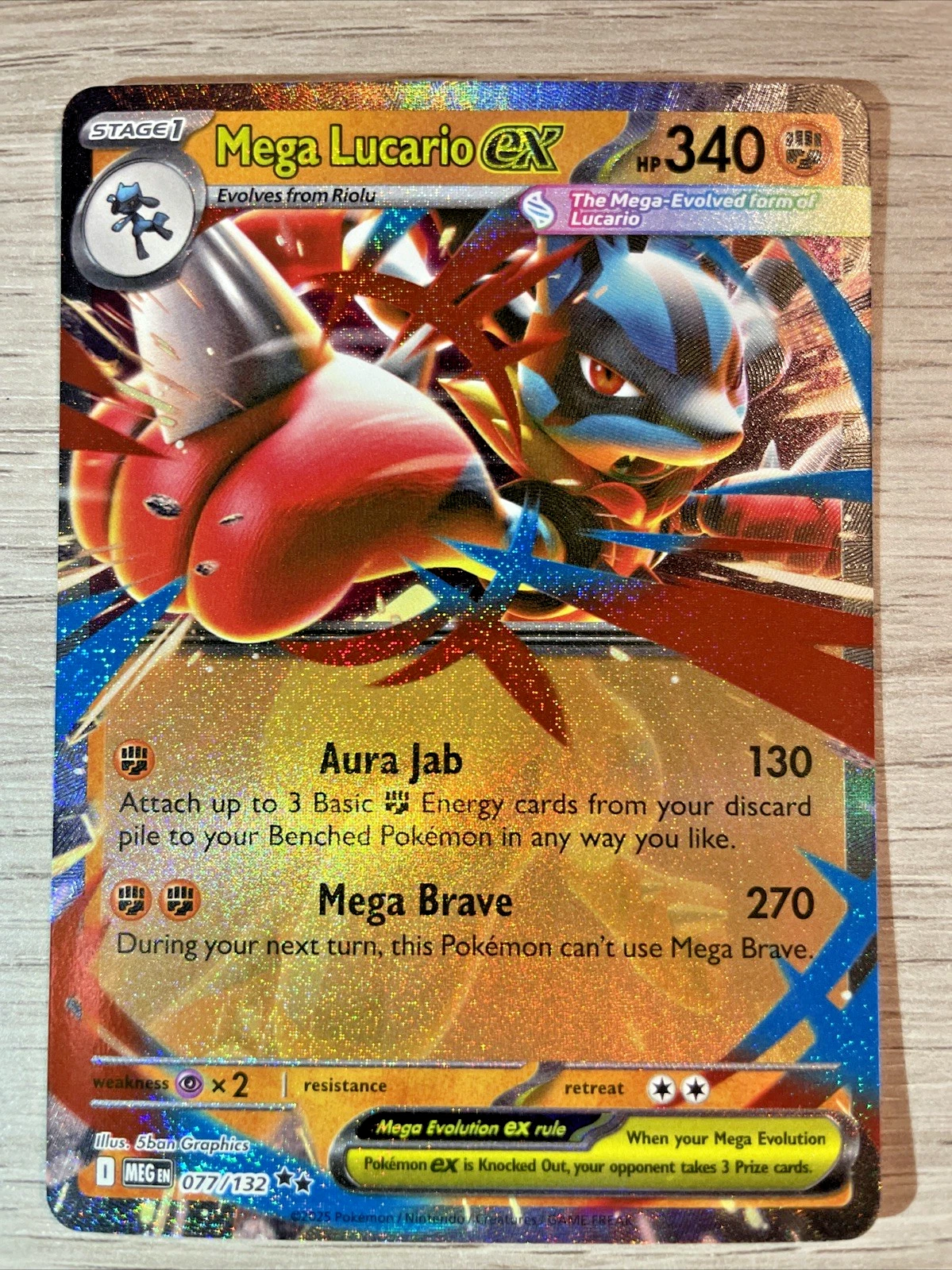 Pokemon Mega LUCARIO EX 077/132 Mega Evolution Holo Double Rare EN - Picture 1 of 3