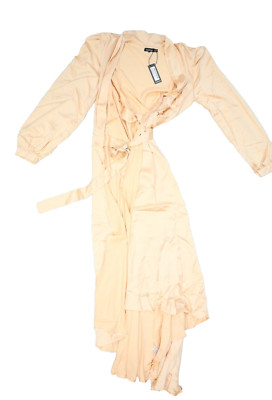 Boohoo Satin Wrap Belted Maxi Dress Champagne Cocktail Dress Womens 12