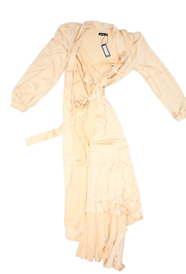 Boohoo Satin Wrap Belted Maxi Dress Champagne Cocktail Dress Womens 12 |  eBay