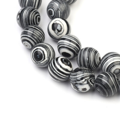 Black & White schwarz weiße Perlen 6-8mm rund Stein synthetisch Schmuck basteln