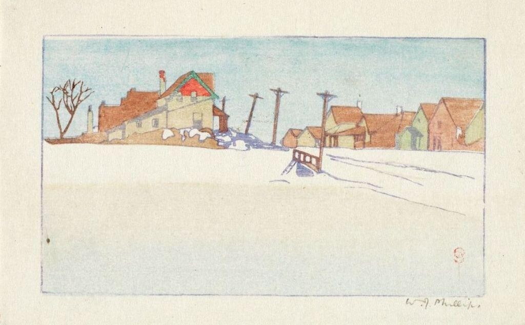 Suburban Street Winnipeg Walter J. Phillips 1920 Canadian Woodcut