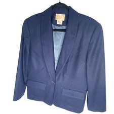 Vintage Pendleton Structured Blazer Jacket Virgin Wool Navy Blue One Button