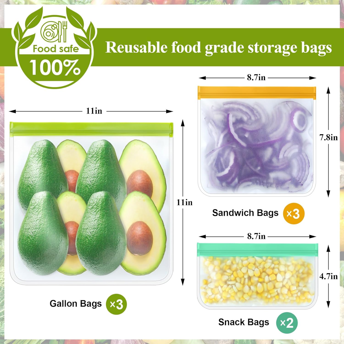 Pack Silicone Bags Reusable Storage Silicone Ziplock Bags-3