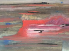 Very Pretty Painting Abstract Oil Panel Cardboard 1940 Abstraction to Identify