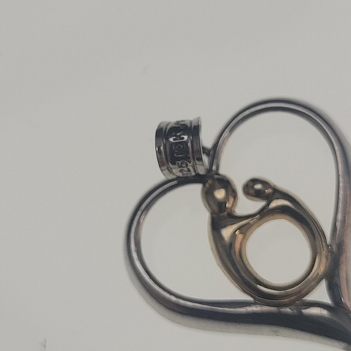 Sterling Silver, solid 10K Accent Heart w/ mother & Child Pendant - Picture 4 of 5