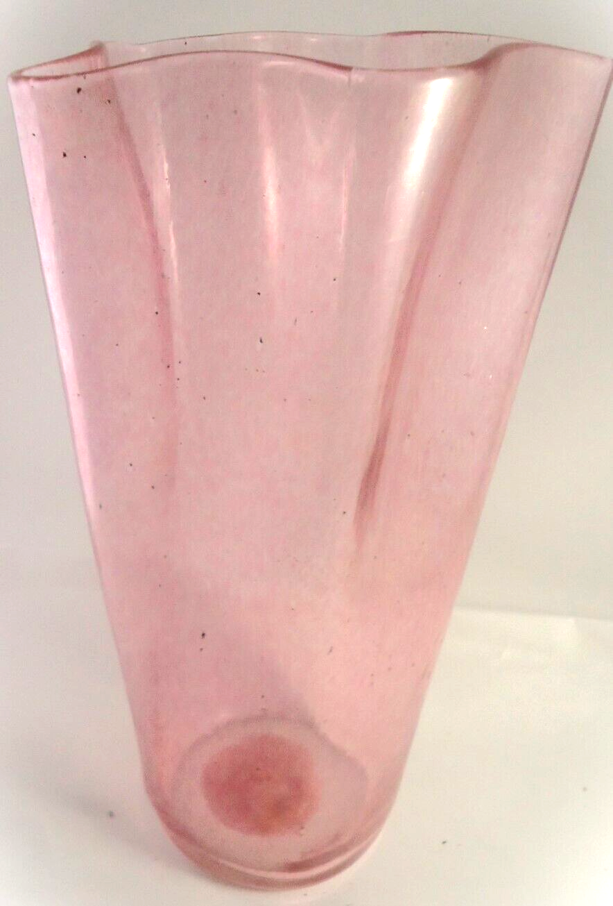 Avem Murano Zecchin Gold Veil thin Hanky Clear Glass Vase Dusty Rose 10