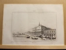Antique Steel Engraving 1850 Italiy Venice Palazio Ducale Art Print Poster Picture