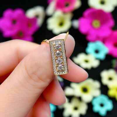 Klassischer Moissanit-Anhänger 1,50 ctw rundgeschliffen 14 kt Gelbgold plattiert 18 Zoll Kette
