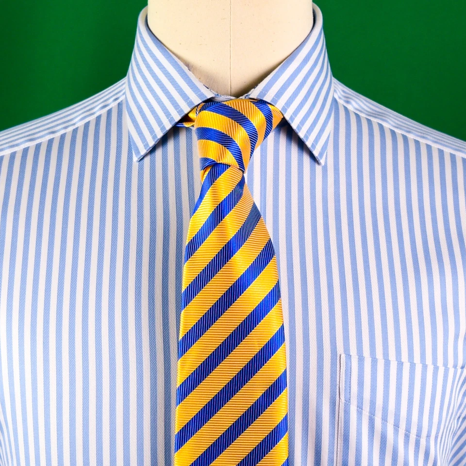 Мужская синяя сорочка для официальных приемов бизнеса в полоску с геометрическим узором из саржи классная пейсли босс - Изображение 3 из 4