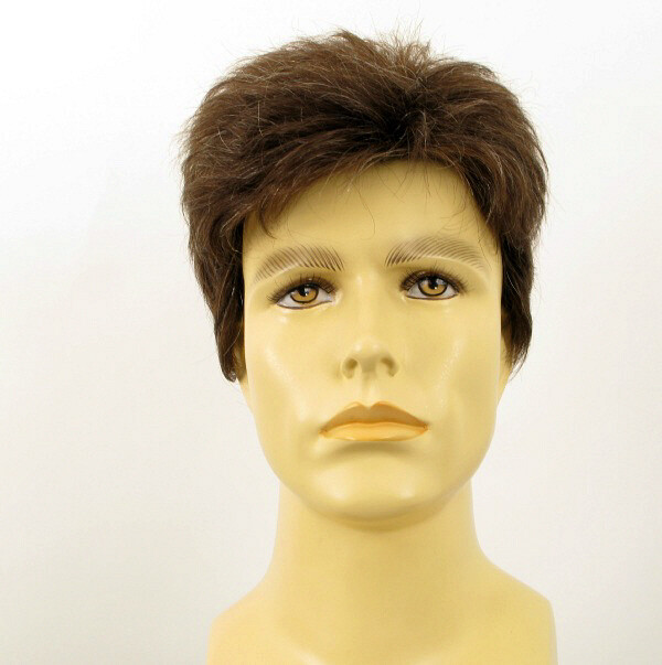 Perruque homme cheveux naturels marron blanc SEBASTIEN contre la calvitie
