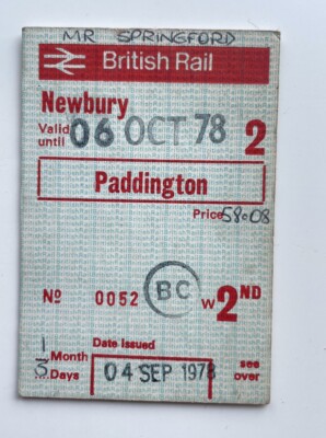 Vintage 1970s Weekly British Rail Train Ticket Newbury To London Paddington