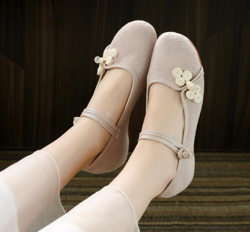 Women Chinese Folk Embroidered Flat Shoes Floral Mary Jane Sandals Shoes Comfort - Picture 6 of 22