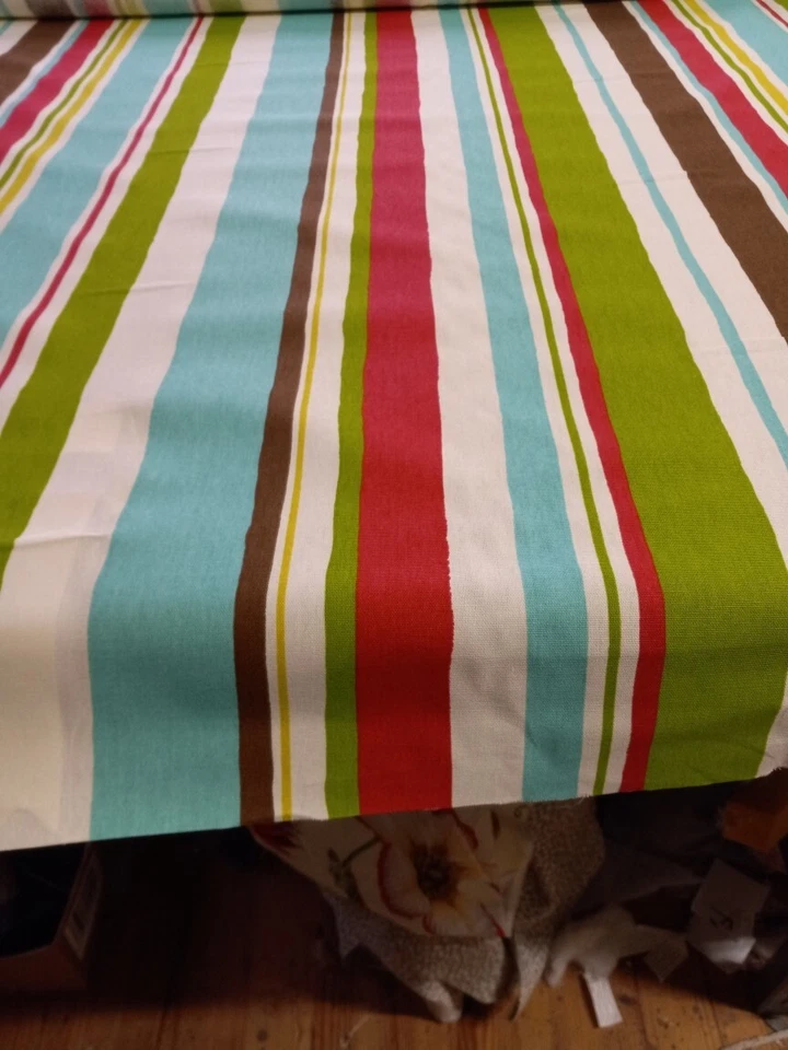 Robert Allen Stripe Scape Aqua/Fushia/Green/Brown/White Island Blossom Wavy - Image 2 of 4