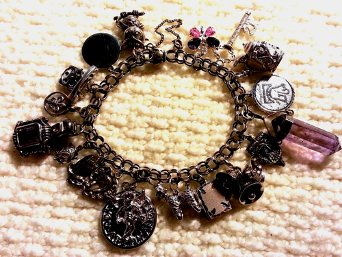 Sterling Silver Charm Bracelet & 18 Charms, 7.75" Locket, Key, Butterfly Loaded - Picture 4 of 15