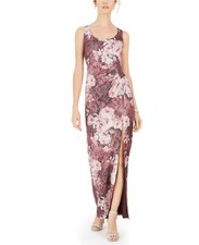 Adrianna Papell Metallic Floral-Print Gown CurrantBlush Floral 16