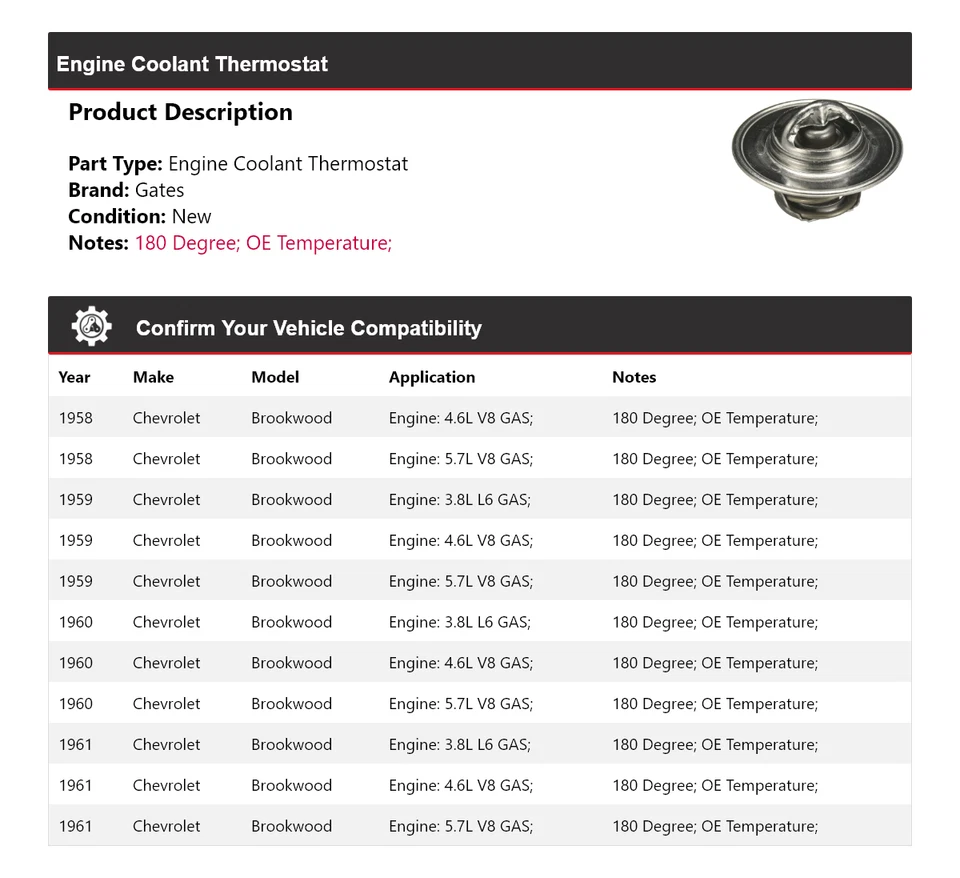 Puertas termostato refrigerante motor Chevrolet Brookwood 1958-1961 1959 1960 Foto 2 de 4