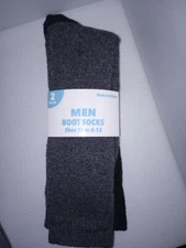 Men's Boot Socks 2 Pack Size 6-12 Black/Dark Gray Crest Brands New