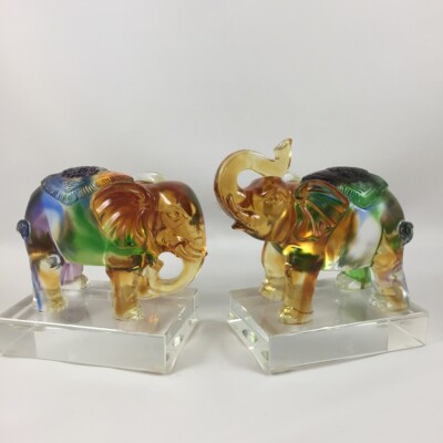 Amore Jewell Elephant Dual office decoration Liuli Crystal Glass Elephant pair 