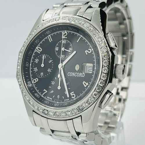 Concord Men's Watch 46 Real Diamonds Bezel Automatic Chronograph 40mm