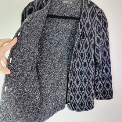 Jones New York Black Gray Diamond Mohair Button Up Cardigan Jones New York Black Gray Diamond Mohair Button Up Cardigan