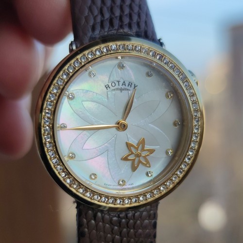 Rotary LS03896/40 Ladies Mother of Pearl Gold Flower Dial Watch
