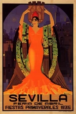 Seville Spring Fiestas Spain 1935 Spanish Dancer Vintage Poster Repro FREE S/H
