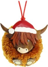 Highland Cow Pom Pom Hanging Christmas Tree Decoration Baubles Gift Box Scottish