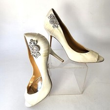 Badgley Mischka Heels Size 7.5 Women  s Ivory Satin Wedding Peep Toe Heels