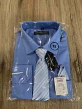 Kids World Of USA Boys Blue Dress Shirt  Tie Pocket Square Hanky Set 18 Classic