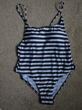 NEW BLACK WHITE STRIPED ONE PIECE WOMEN'S BATHING SUIT-SIZE L