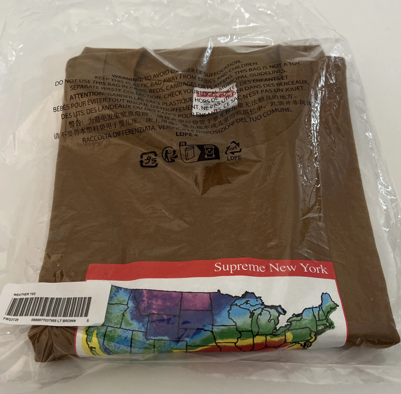TEE SHIRT SUPREME WEATHER LT MARRON TAILLE S (100% AUTHENTIQUE) NEUF FW23 SEMAINE 7