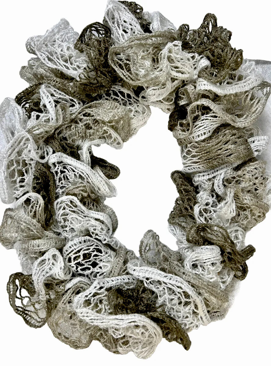 Ruffle SCARF Wrap Women’s Lovely Sparkling Neutrals Earthy Cream Khaki Tan 70”.