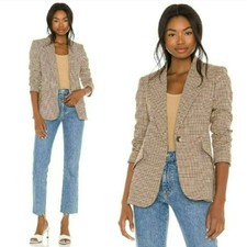 L'agence Chamberlain Tan Burgundy Houndstooth Blazer Tweed Multi Single Breasted