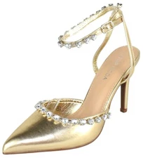 Top MODA Women Stiletto High Heels Ankle Strap Bling Rhinestone PARSON-3 Gold