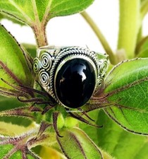 925 Sterling Silver Natural Black Onyx Ring Gemstone Women Jewelry For Her F 20