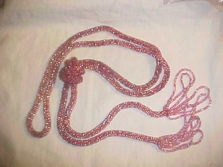 Vintage Woven Glass Bead Rope Lariate Necklace Pink Magenta Beads SALE