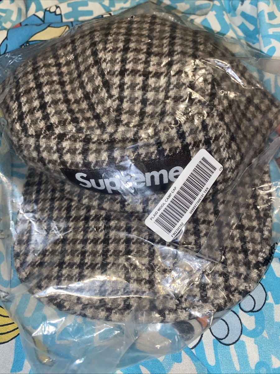 Supreme Houndstooth Wool Camp Cap/Hat FW23 Tan Bellandi Wool